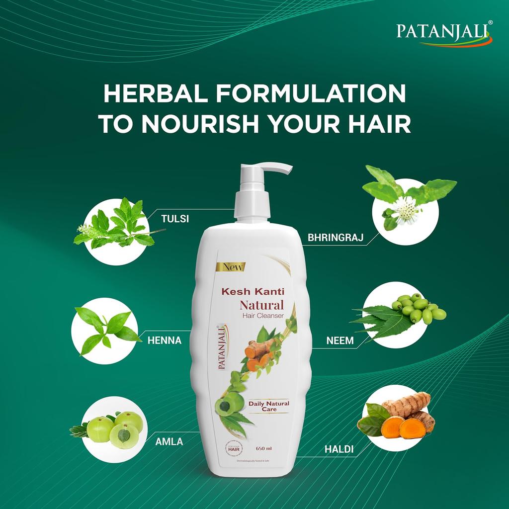 Patanjali Kesh Kanti Hair Cleanser Natural Shampoo Herbal Care For Healthy Shiny Manageable Hair All Hair Types 650 Ml