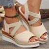 Fashion Ankle Cross Band Wedges Women's Sandals Elastic Strap Solid Non Slip Platform Sandalias Outdoor Soft Comfortable Ladies Zapatos