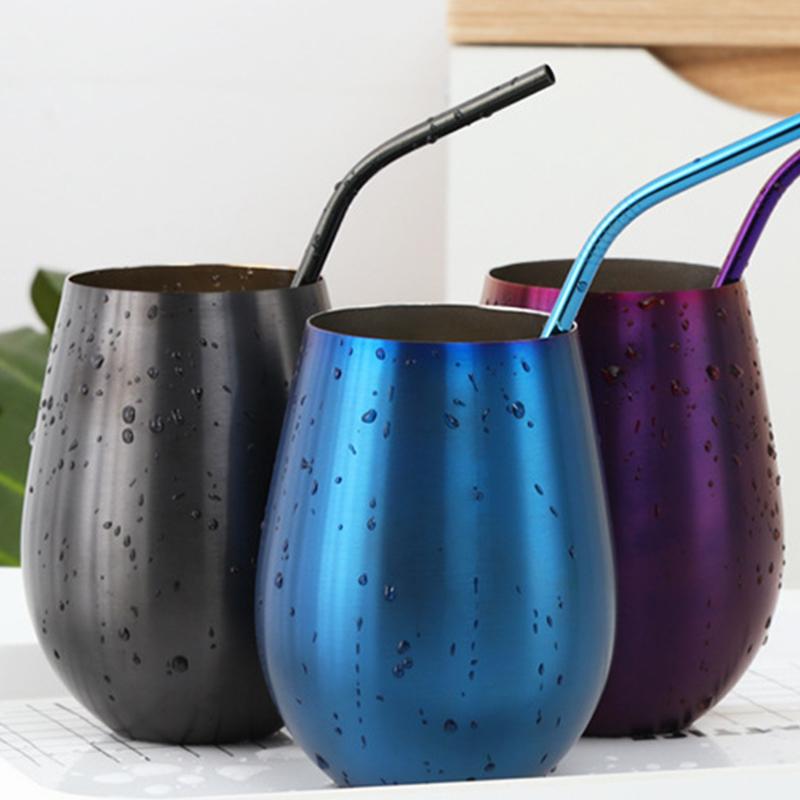 New Stainless Steel Wine Cup With Straw Single Layer Metal Drinking Mug Multifunction 500Ml Big Belly Cup Outdoor Drinkware