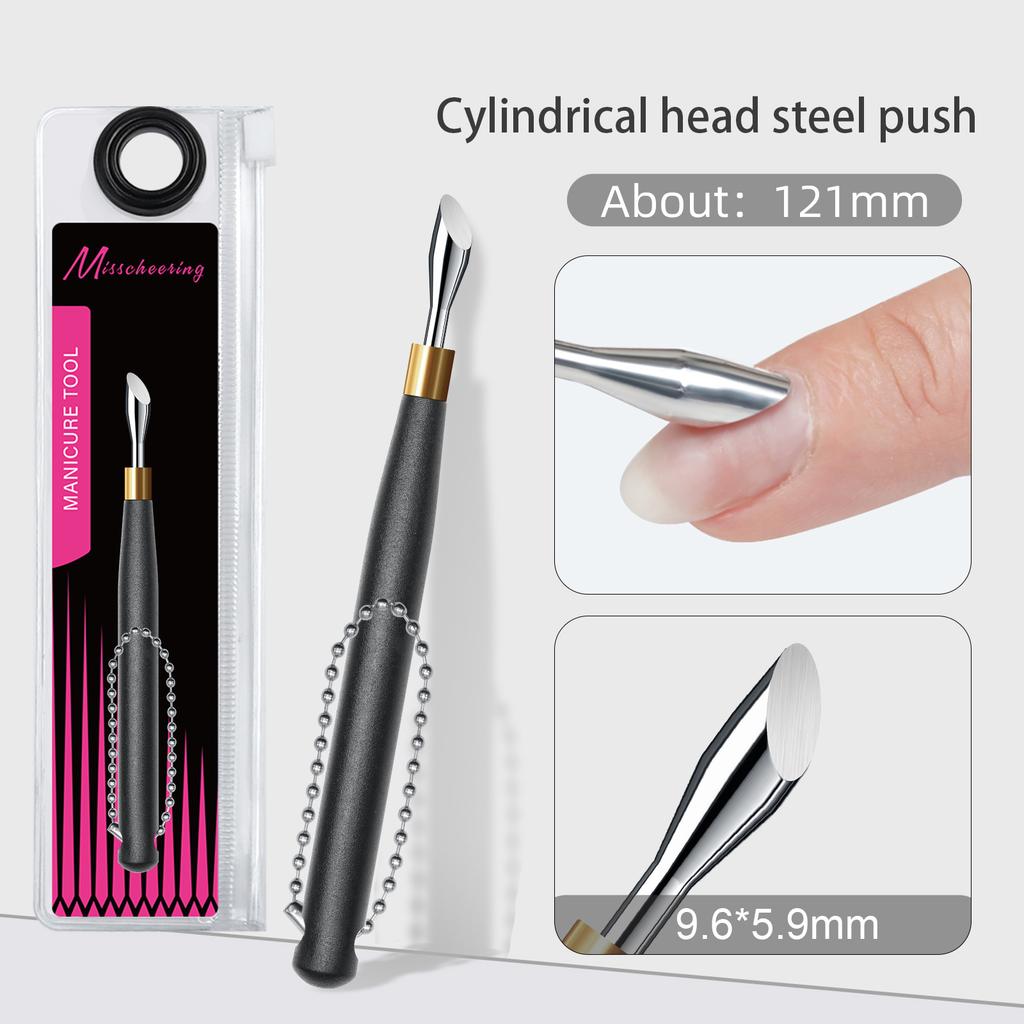 Black Handle Hook Type Cuticle Pusher Nail Polish Remover Gel Scraper Stainless Steel Clean Manicure Tool for Nail Art