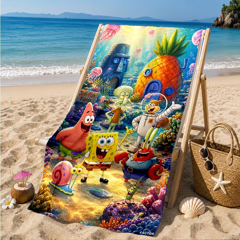 Sponge Underwater Adventure Beach Towel, Super Soft Microfiber, Perfect Gift for Her/Him, Birthday, for Pool, Beach, Travel, Decor Beach Party