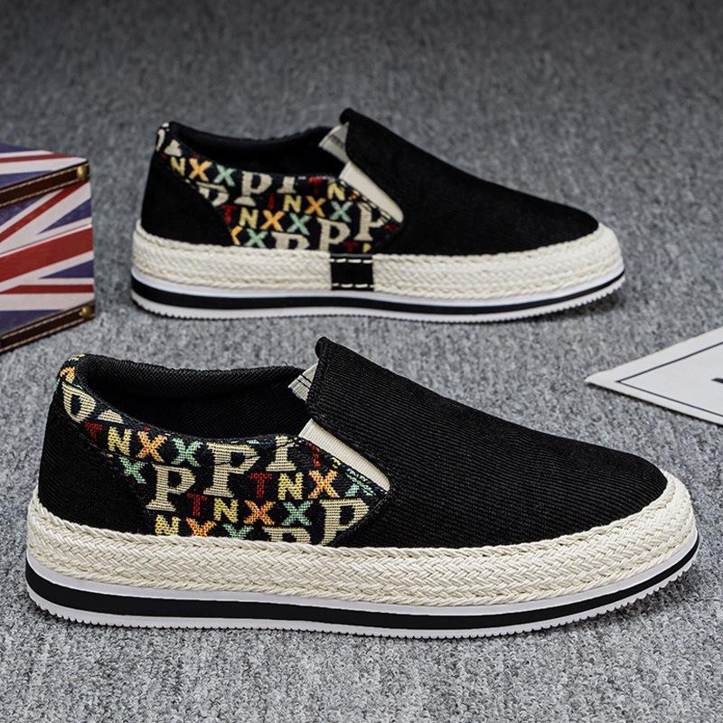 

One-pedal lazy shoes men s board shoes trendy men s shoes straw corduroy cloth shoes men s spring 39