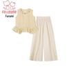 Girls' Ruffle Top & Striped Wide-Leg Pants Set
