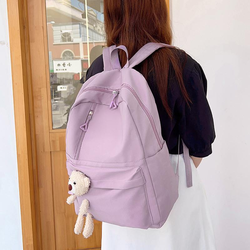 Stylish Black Purple Pink Blue Canvas Backpack For High School College Students With Large Capacity