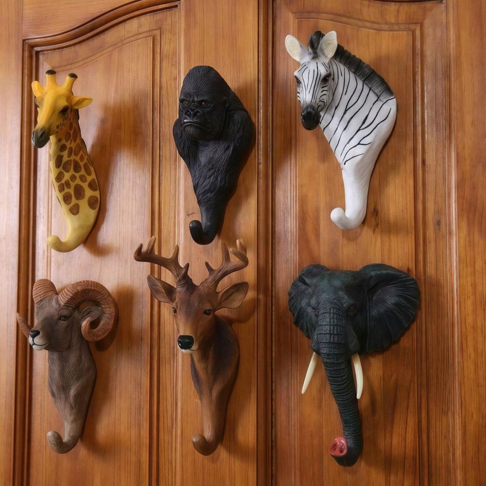 Retro Animal Head Key Hook Up 3D Hat Hanging Rack Creativity Clothes Hook Rack Wall/Door Decor
