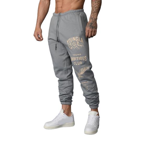 Men Sport Pants Drawstring Elastic Waist with Pockets Printing Joggers Loose Ankle-banded Solid