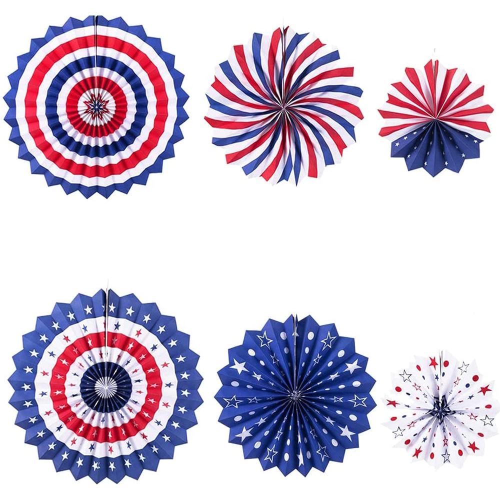 26Pcs 4th of July American Flag Independence Day Party Supplies Paper Fans Set