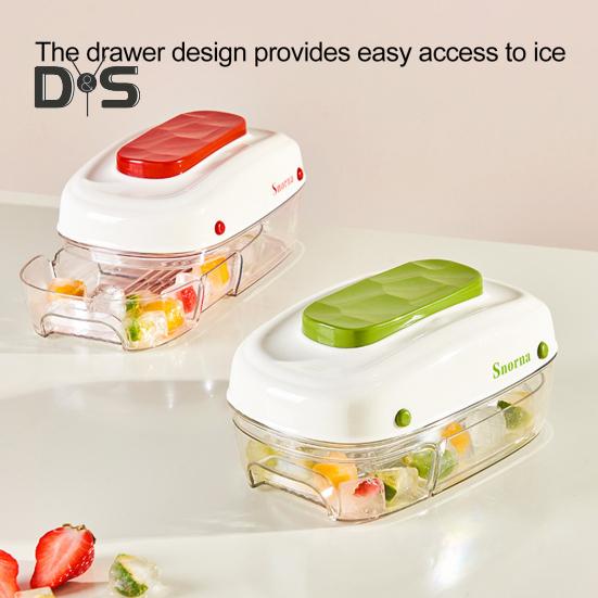 Ice Cube Tray with Lid And Bin Easy Release Ice Maker Mold Stackable Ice Cube Mold Drawer-Style Ice Block Mold for Desserts Chocolate Juice Coffee