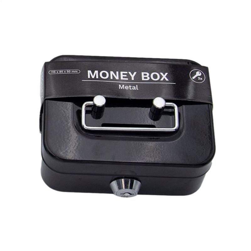 Key with Handle Lock Cash Box Metal Small Cash Storage Box with Handle with Lockable Cover Money Organizer Kids