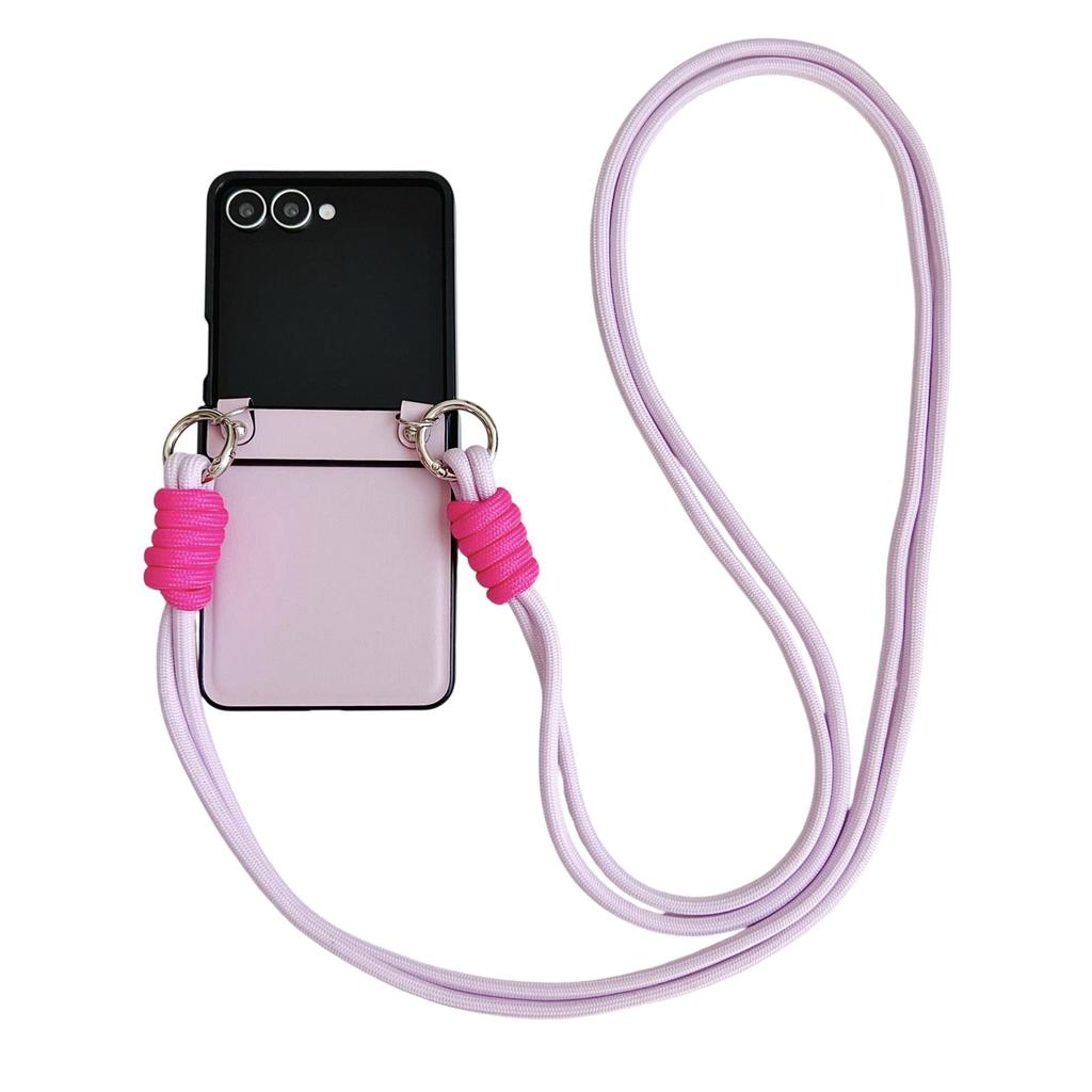 Samsung ZFlip7 Leder Handyhülle mit farbig gewebtem Seil - Passend für ZFlip6/5, Einfarbig, Faltbares Bildschirm-Backcover