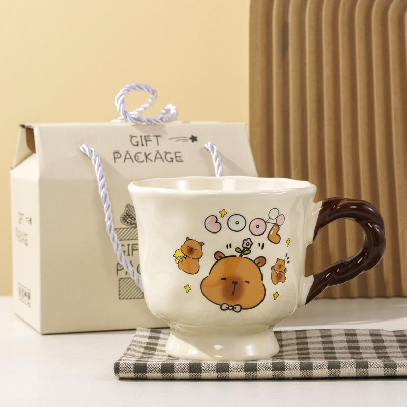 Buddhist Kapibala Ceramic Cup High-Pretty Capybara Mug with Spoon Cute Student Water Cup Couple Souvenir