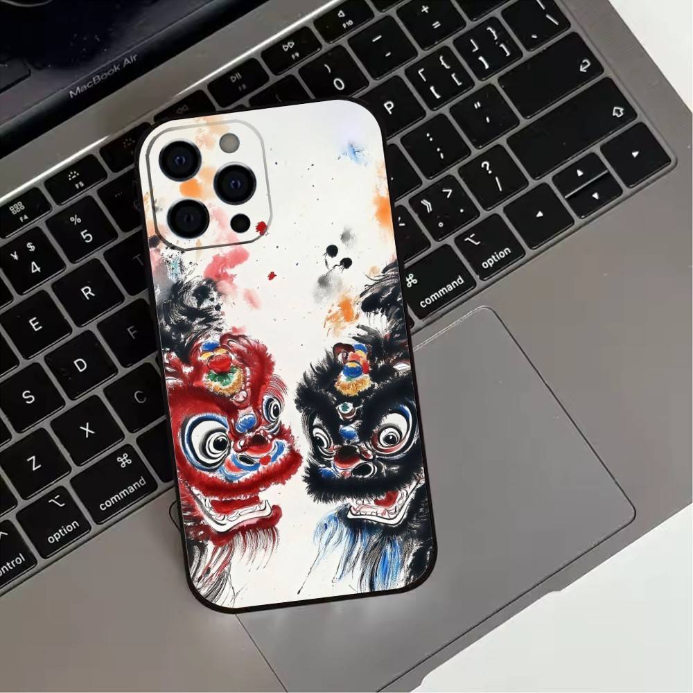 Chinese Lion Dance Phone Case For iPhone 17, 16,15,14,13,12,11 Plus,Pro Max, Others Soft Black Cover