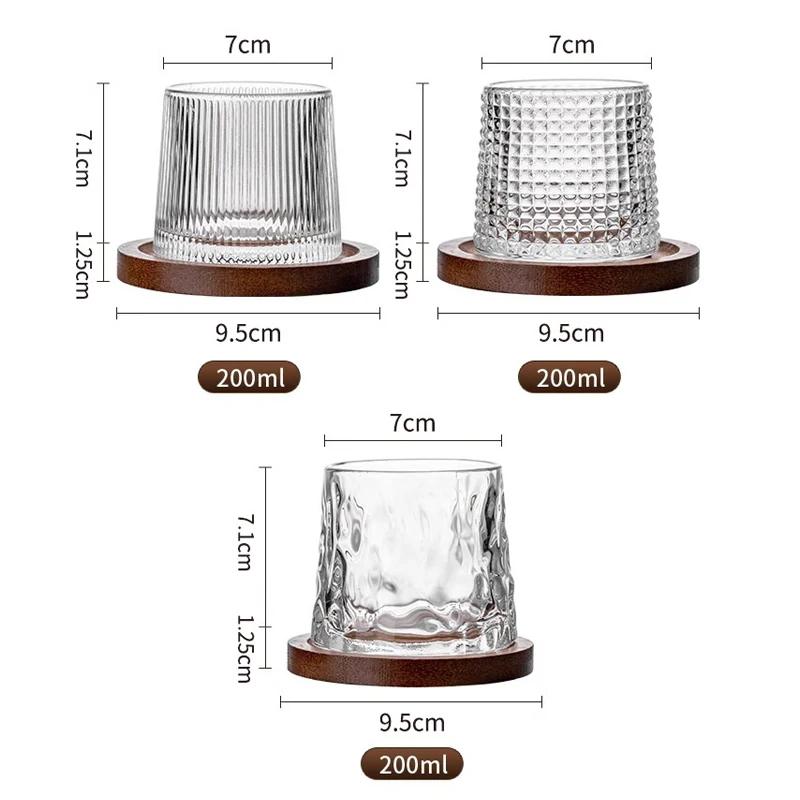 200ML Whiskey Glasses with Base Durable Spinning Glassware Set Cocktails Wine Brandy Cup Party Drinking Glass Twist Tumbler
