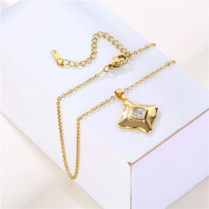 Shiny Zircon Geometric Necklace: Light Luxury Diamond Square Design In Stainless Steel for Women