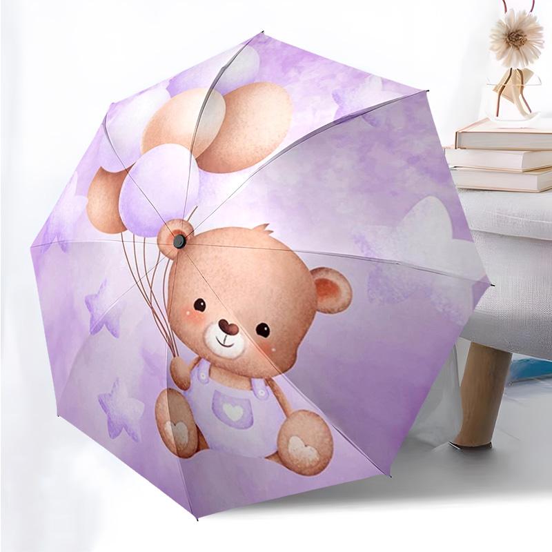 Cute Bear Pattern Folding Umbrella Fashion Auto-Open 8 Iron Ribs Plastic Handle Foldable Sunshade Perfect Christmas Gifts