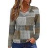 Women's Casual Fashion V-Neck Raglan Pleated Plaid Print Long Sleeve Top