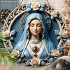Elegant Wooden Sign with Our Lady Pattern, Unique Round Sign for Wall Front Door Hanging Decor, Ideal Festival Ornament
