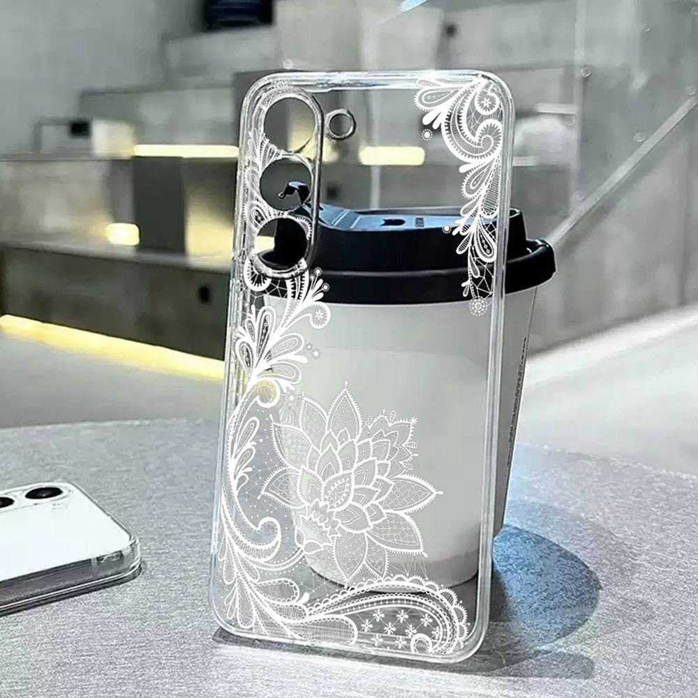 Romantic Lace Pattern Transparent Flower Phone Case For Samsung Galaxy A54 A56 A16 A17 A37 A57 A06 A07 A13 A14 M54 Clear Cover