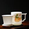 Handmade Mutton Fat Jade Porcelain Mug with Lid and Filter - Luxury Office Teacup