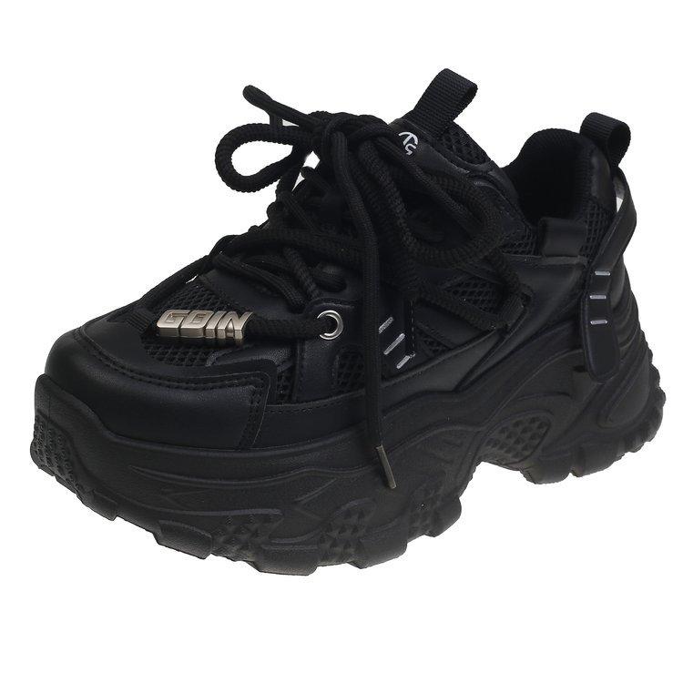 Thick-soled Dad Shoes Women's 2025 Spring New Leather Versatile Breathable Mesh Sneakers Lightweight Casual Little White Shoes