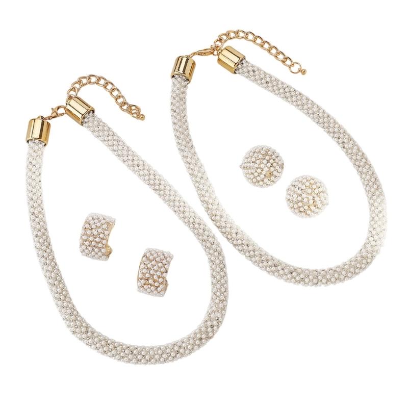 Rhinestones And Pearls Jewelry Set Versatile For Weddings Event Lightweight Design Celebration Necklace Ear Studs