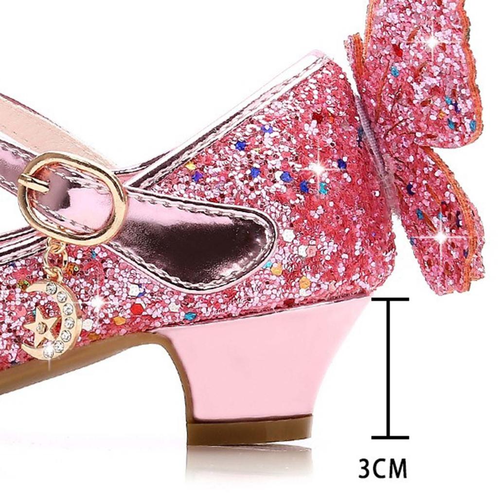Princess Butterfly Leather Shoes Girls Diamond Bowknot High Heel Children Kid Dance Glitter Shoes Fashion Girls Party Dance Shoe