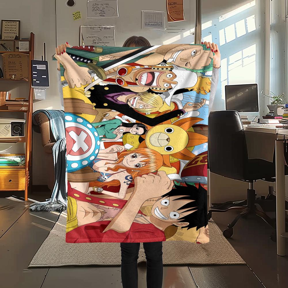 Фланелевое одеяло с принтом персонажей One Piece, Высококачественное, Удобное для всех сезонов, Декор для дома, Тепло и уют, Идеально для рождественских подарков 80cm x 120cm