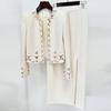 2025 New European & American Beaded Cardigan Jacket & Slit Midi Skirt Set