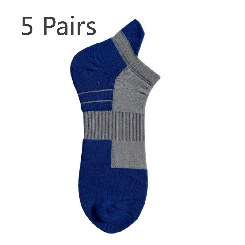 

5 пар мужских баскетбольных носков, неглубокие махровые, утолщенные, впитывающие пот, дышащие, спортивные, белые носки, носки для бега, хлопковые носки 5 pairs синий