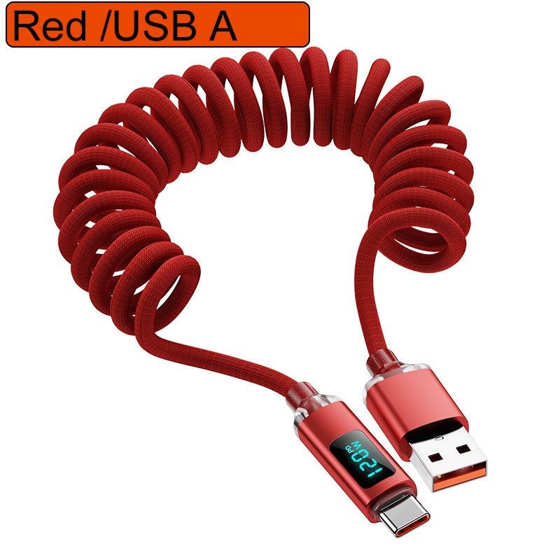 1M/2M 120W Spring Retractable USB A/C Type C To Type C Fast Charging Cable LED Digital Display DATA 480Mbps For Iphone15 16 Sams