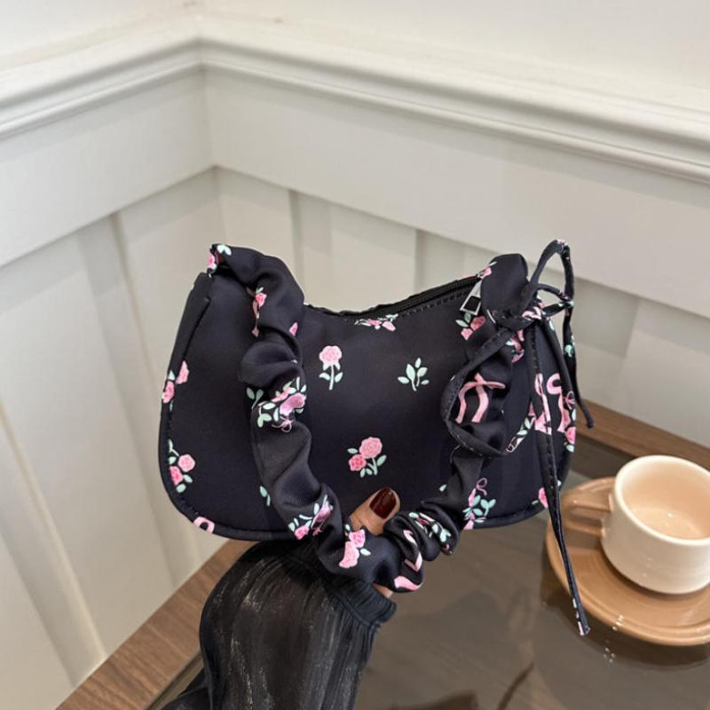 1Pcs Cute Flower Bow Print Canvas Shoulder Bags New Korean Girl Handbags Outdoor Travel Women Keys Phone Messenger Bag