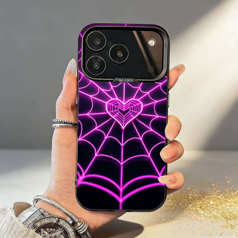 Cool S-Spider Web H-Heart Phone Case For iPhone17,16,15,14,13,12,11,Pro,MAX Gray Matte Silicone Black Cover
