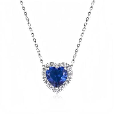 20245Heart-Shaped 925 Silver Elevated Red&Pink&Blue&White Heart Necklace Lover's Holiday Gift Jewelry