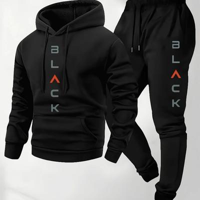 Men's Casual and Comfortable Letter Printed Hooded Sports Suit, Fashionable Hooded Sports Shirt and Casual Pants Two-piece Set