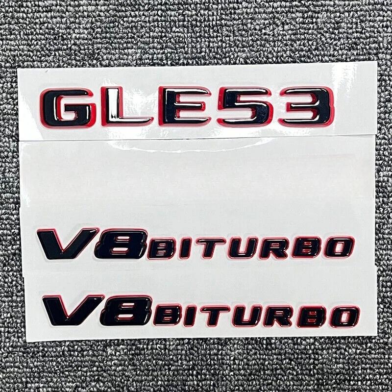 knbfq10 3pcs Gloss Black RED GLE53 V8 BITURBO Emblem Badge Sticker Set For GLE53