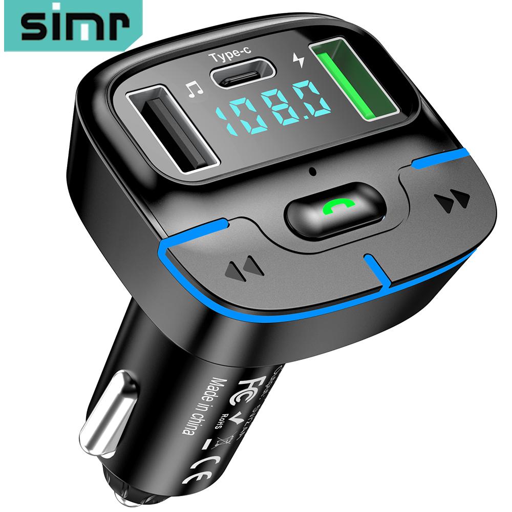 

simr W1 Беспроводной автомобильный MP3-плеер с Bluetooth, передатчик FM, двойная быстрая зарядка USB, PD Type-C USB, вызов в режиме громкой связи одним касанием чёрный