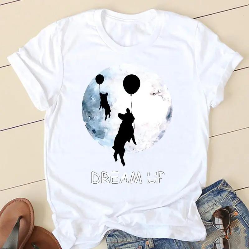 Sweet Love Pug Streetwear White Fashion Women T-Shirts Harajuku Kawaii Clothes Short Sleeve Summer Tee Casual Female Tops O-Neck