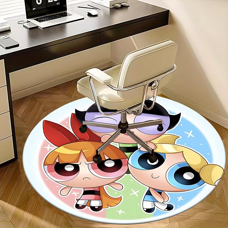 Powerpuff Girls Stuhlunterlage Runder Teppich Büroteppich, Rutschfest, Geeignet für Wohnzimmer, Schlafzimmer,Dekor1205770a