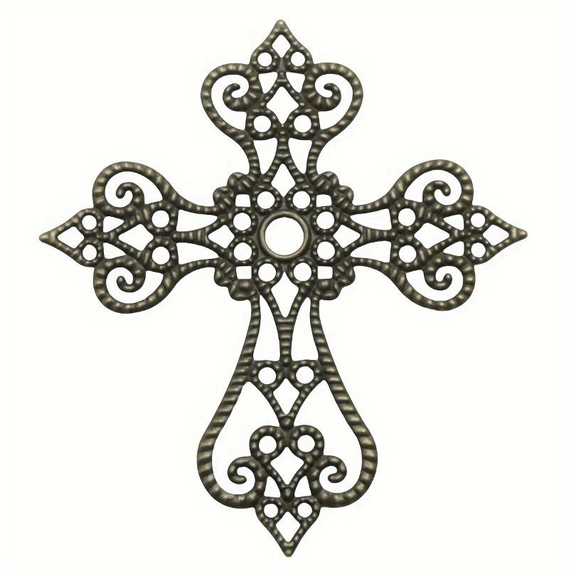 30pcs Vintage Hollow Floral Cross Embellishments 55x60mm Cast Iron DIY Scrapbooking Corner Decorations for Crafting DIY Lovers