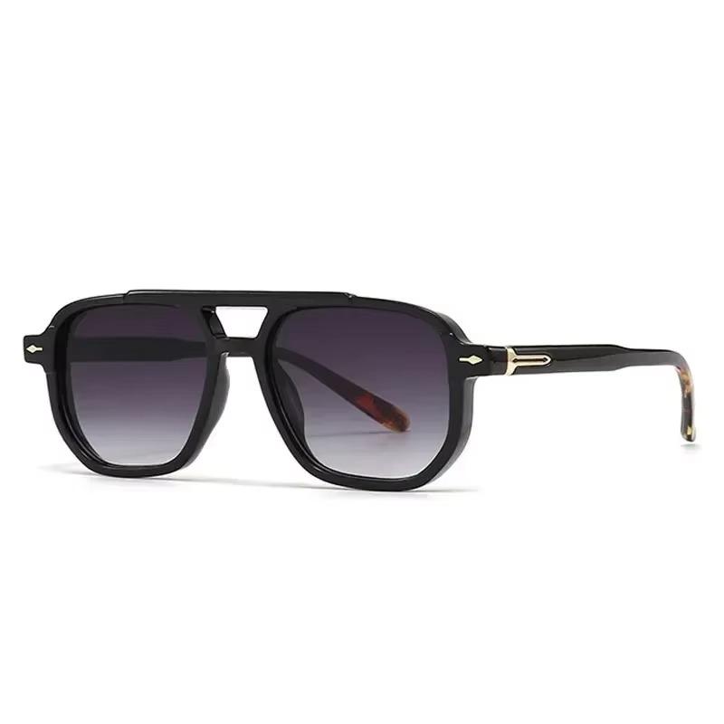 Occhiali da Sole Quadrati da Uomo con Doppio Ponte Vintage Moda Lenti Trasparenti Oceano Occhiali da Sole da Donna Tendenza Borchie Occhiali da Sole UV400
