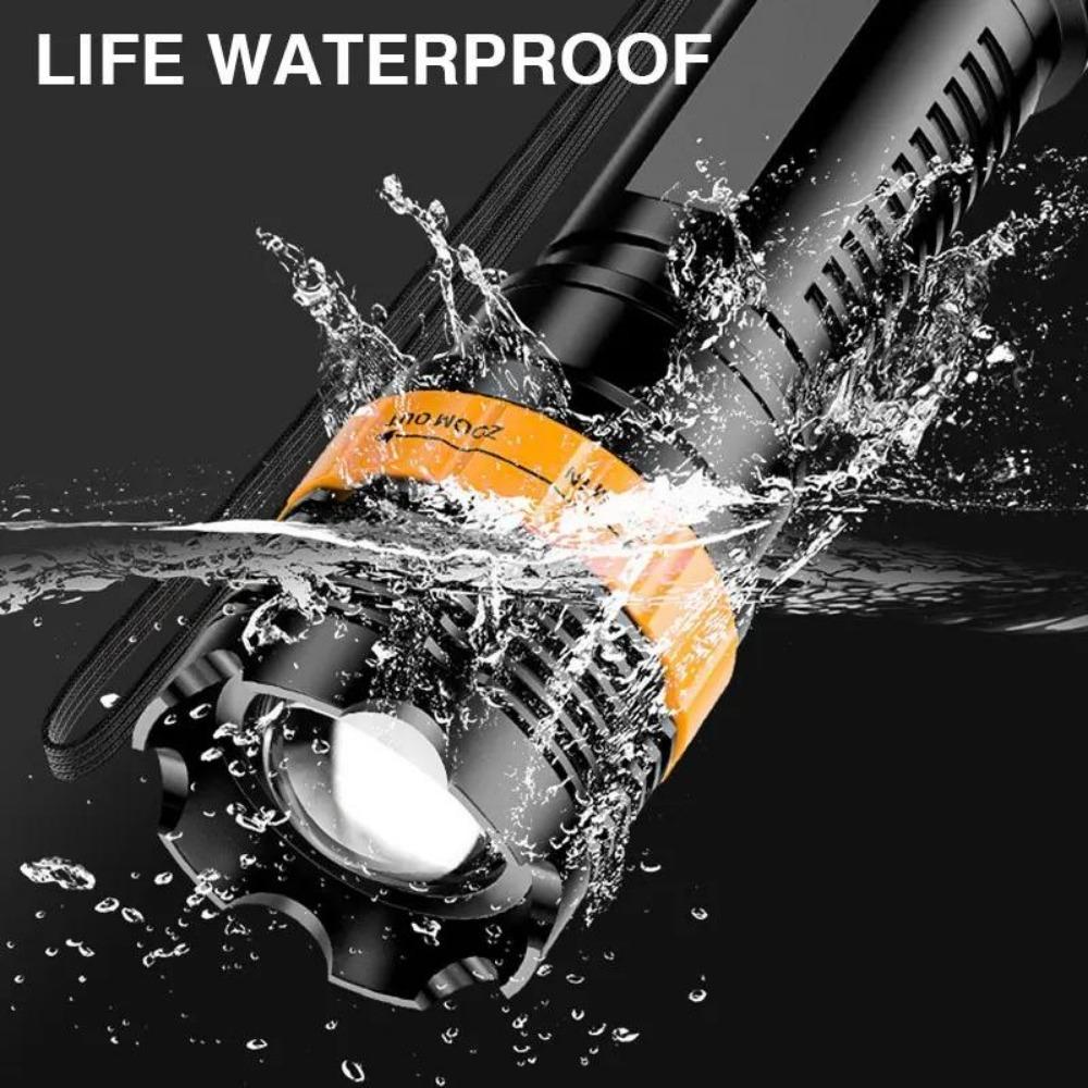 50W Portable Mini LED Flashlight Zoomable LED Torch Long Range Spotlight 3Mode Camping Lantern Outdoor Emergency ABS Floodlight