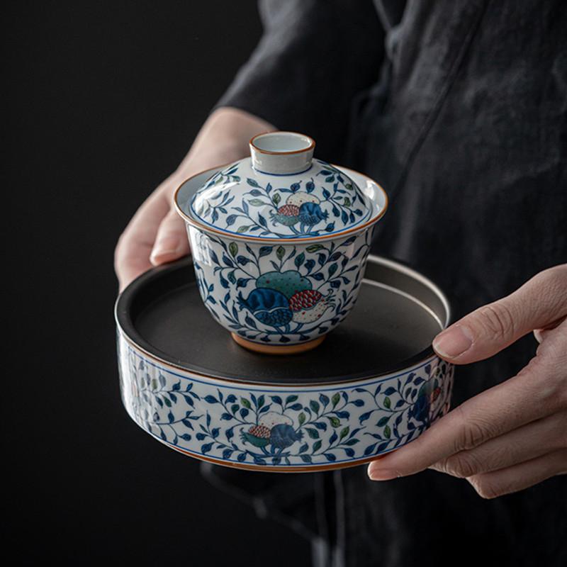 Chinese Blue and White Ceramic Gaiwan Pot Bearing Handmade Tea Bowl Teacup Beauty Tea Infuser Portable Household Teaware