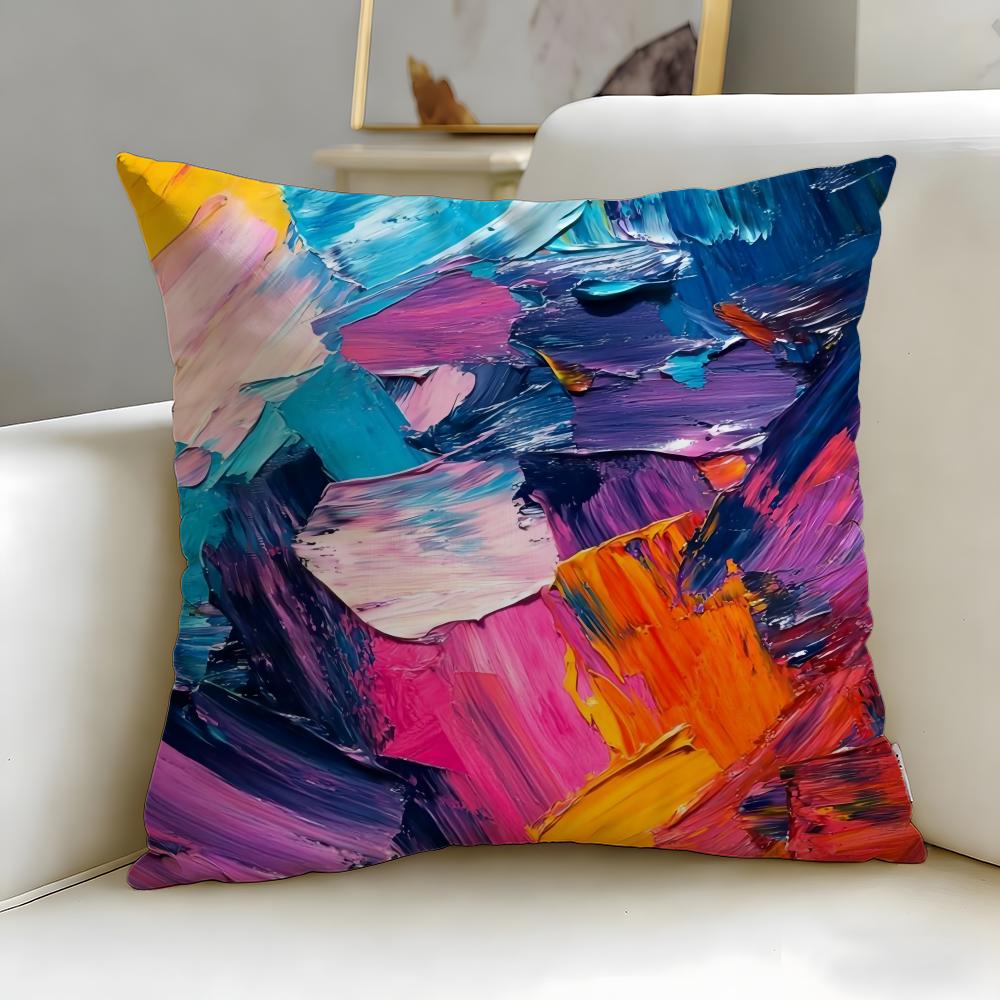 Classic Art Theme Color Paint Cushion Cover Soft & Easy-Wash Pillow Case – Versatile for Couch, Bed, Travel and Office