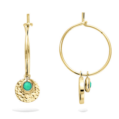 [R3424] - Gold Plated Hoop Earrings 'Cleapatra' Golden Green - 15 Mm 8 Mm