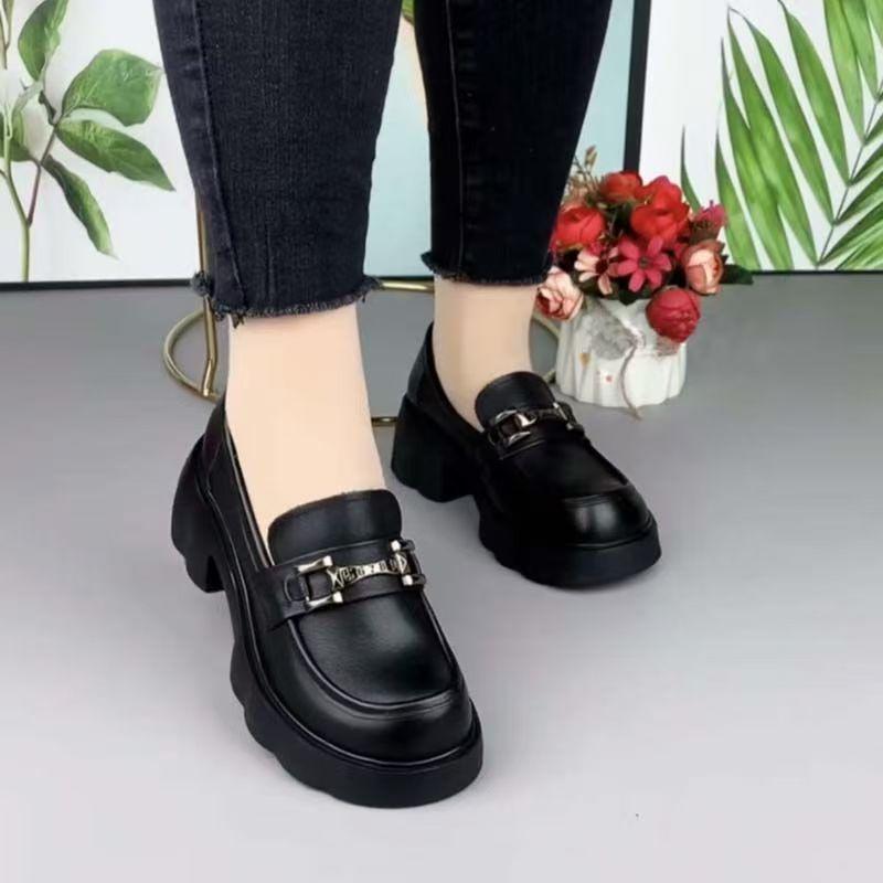 British Style Platform Heightening Loafers Women's 2025 New Spring and Autumn Season One-pedal Soft-soled Single Shoes Versatile Small Leather Shoes