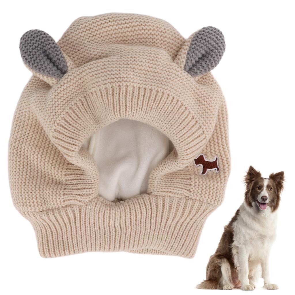 Knitted Rabbits Ear Pet Hat Noise Protection Warm Dog Grooming Earmuffs Hat for Large DogsBeige