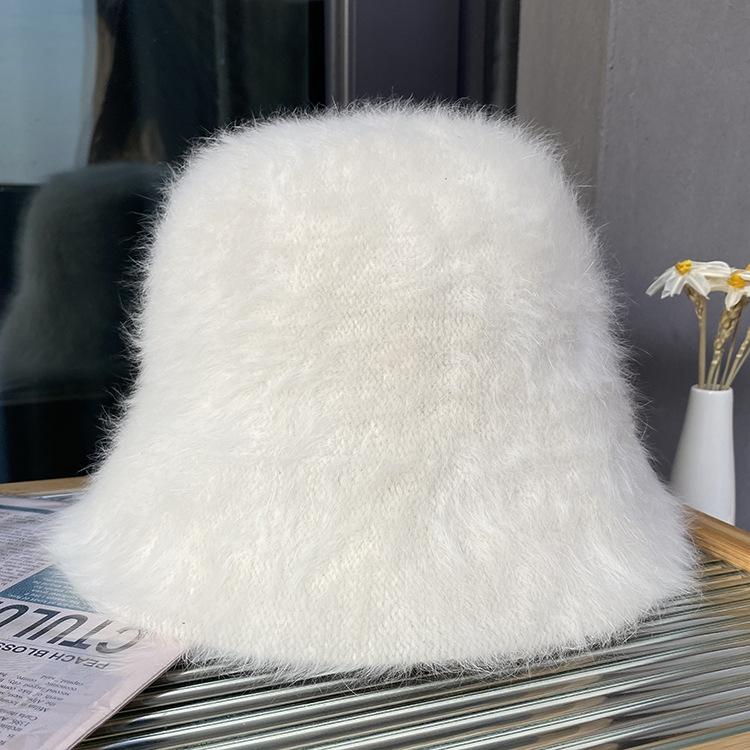 Rabbit Fur Hat Female Autumn and Winter Versatile Plush Bucket Hat Showing Face Small Bucket Hat Warm Student Basin Hat