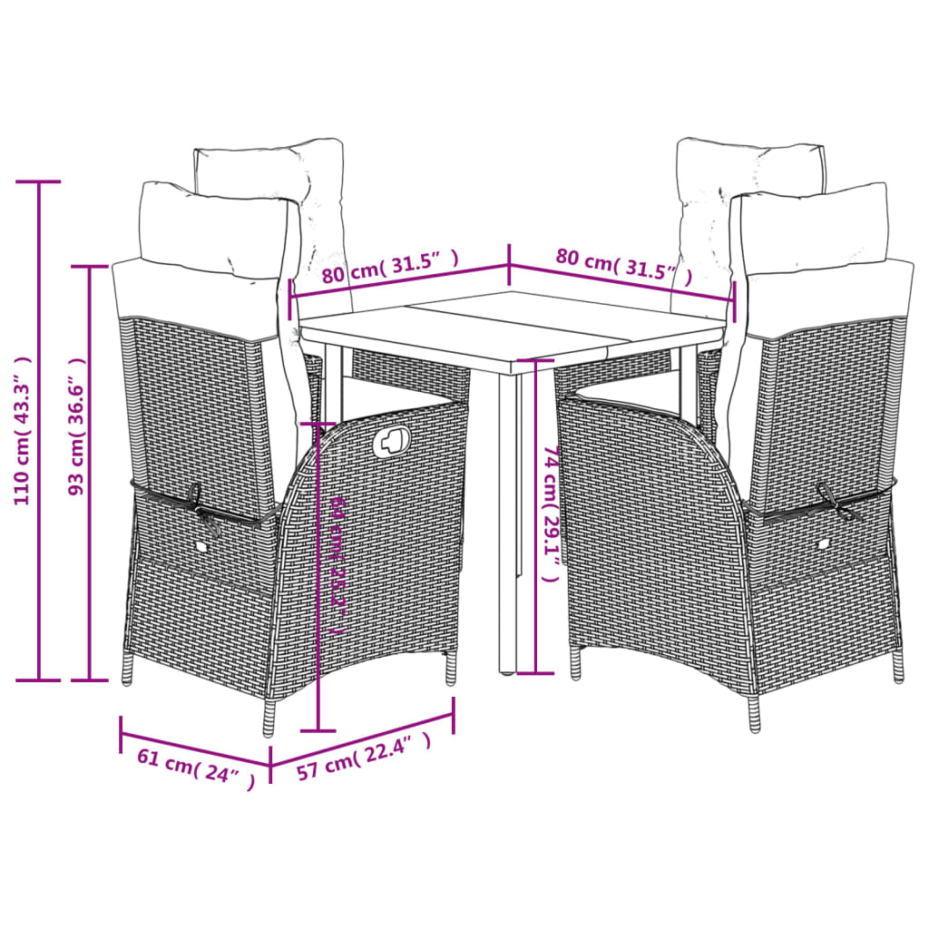 5 Piece Outdoor Dining Set with Cushions Beige Poly Rattan