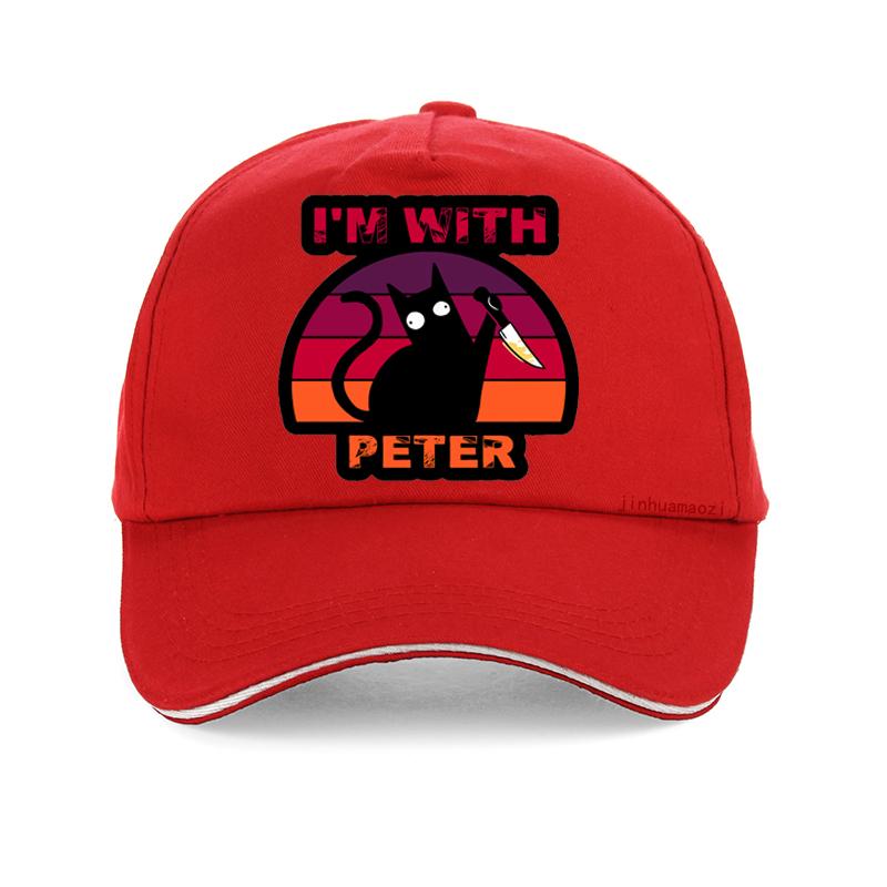 Black Cat Pew I’M With Peter Baseball Cap Men Funny Gangster With Gun Cat Cartoon Hip Hop Cap Summer Adjustable Women Sunhat