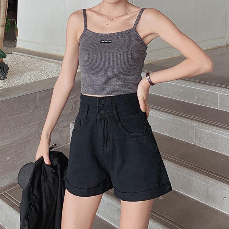 

Брюки классические и минималистичные модные универсальные черные с супер высокой талией женские летние свободные широкие брюки тонкие A Word джинсовые шорты индивидуальность 2XL чёрный